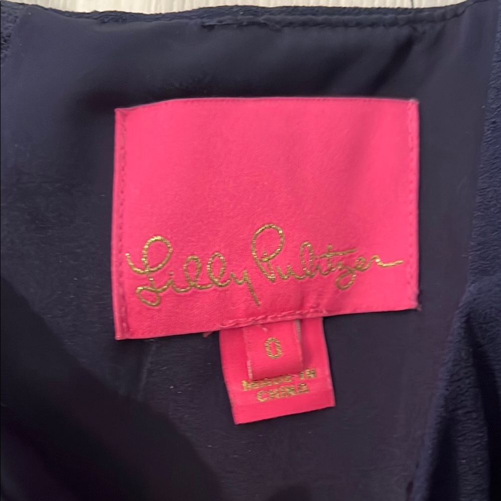 Lilly Pulitzer Navy Blue Romper with Gold Embroidery size 0 - Picture 2 of 7